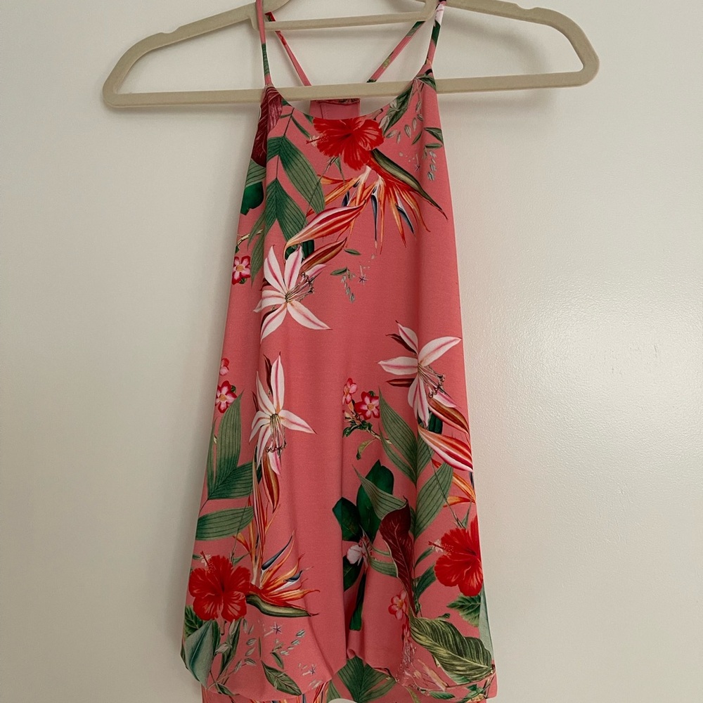 Express Coral Tropical Halter Tank Top Women’s Size Medium